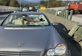 飞来的金属柱砸穿汽车 加拿大母子高速上遭遇惊险一刻