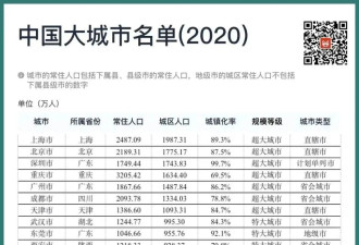 中国最新城市规模等级分类出炉:7个超大,14个特大