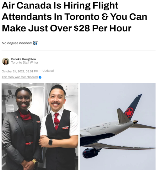 Air Canada Is Hiring Flight Attendants In Toronto & You Can Make Just Over  $28 Per Hour - Narcity