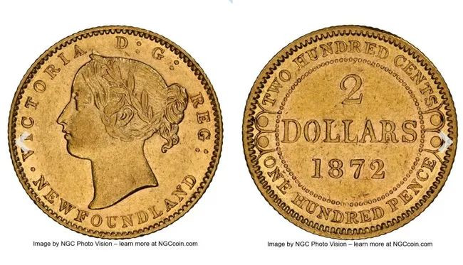 1872 Newfoundland Two Dollar Coin.