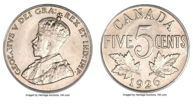 1926 King George V Five Cents.