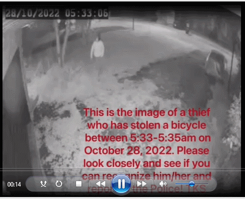 士嘉堡华人自行车被盗：失主发视频求助网友