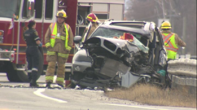 First responders on the scene of a fatal collision in Oshawa, Ont.