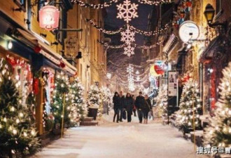 圣诞节来临的加拿大城市魁北克 如梦幻般美丽