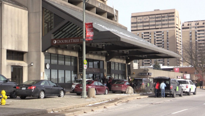 Hilton DoubleTree is CCMA week headquarters in London, Ont. on Sunday, Nov. 28, 2021. (Brent Lale/CTV London)