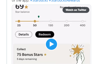 加拿大星巴克“星星奖励”花费翻倍：100星才能换咖啡！