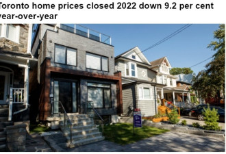 多伦多房价在2022年12月同比下跌9.2%，销售量腰斩