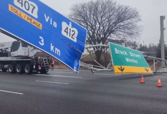 【视频】401高速巨大路标钢架倒塌 数百辆车被困交通乱套