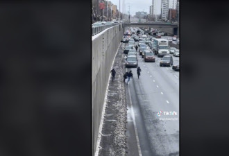 加拿大繁忙高速现警匪抓捕战：一名女警徒步追缉三劫匪