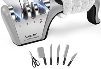 Longzon 4合1磨刀器 4级设计 可磨剪刀 带防护手套