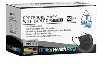 THINKA 医用3层黑色口罩50支 BFE和PFE过滤效率95％
