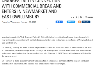 约克区11起餐馆爆窃案嫌犯被捕