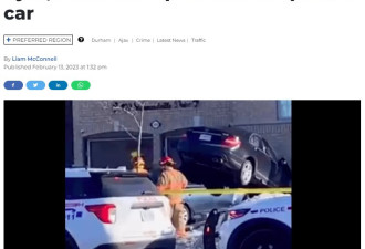 男子躲避警方追捕飞车落在另一辆汽车上