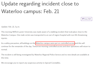 滑铁卢大学区19岁男子遭捅伤送医！校园进出管控！华人学生担心！