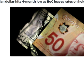 加拿大央行暂停加息重挫加币 汇率触及4个月来新低