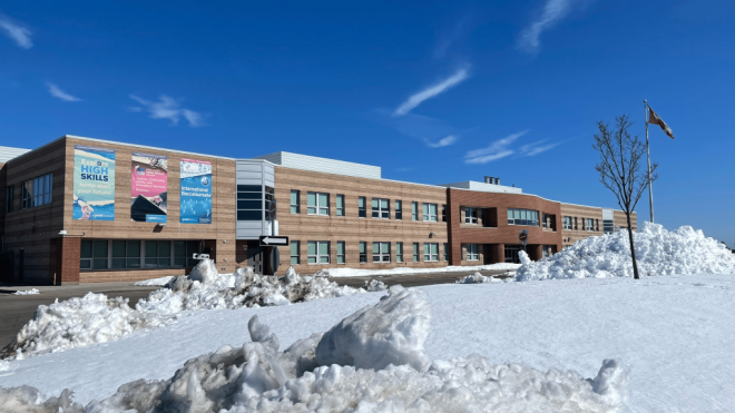 Harold Brathwaite Secondary School, near Sandalwood Parkway and Great Lakes Drive, in Brampton, can be seen above. (Andrew Brennan/CTV News Toronto)