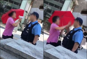 中国大妈举小喇叭狂吼日本警察侵犯人权