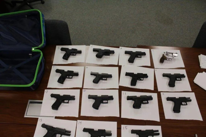 Most of the guns police seized came from the United States, including 87 handguns disguised as holiday presents.