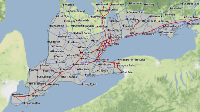 An Environment Canada map of the areas in Ontario impacted by a special air quality statement on April 14, 2023. 