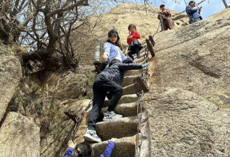 郭晶晶晒西安旅行照，带3个年幼子女爬华山，坡度陡峭引众人佩服