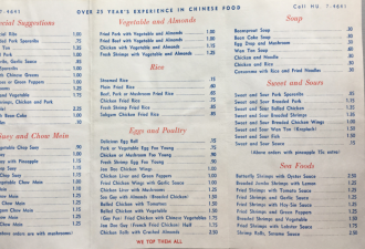 多伦多中餐馆1957年“老菜单”曝光：10分钱吃饭！