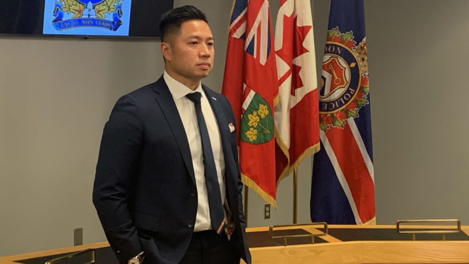 Thai Truong was announced as London's new police chief on May 1, 2023. (Brent Lale/CTV News London)