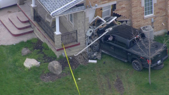 A man crashed a car into a house in Brampton late at night on May 1, 2023. 