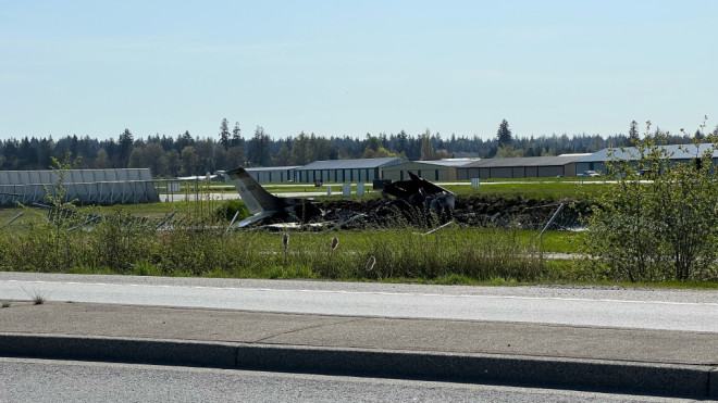 Debris of a plane that crashed at Langley Regional Airport. (CTV News)