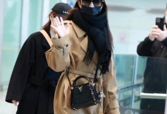 刘亦菲穿一件卡其色风衣走机场 时尚优雅