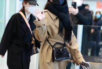 刘亦菲穿一件卡其色风衣走机场 时尚优雅