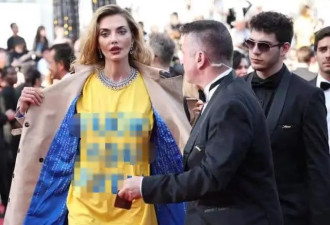 乌克兰模特在戛纳红毯上露&quot;侮辱普京&quot;上衣,被带离