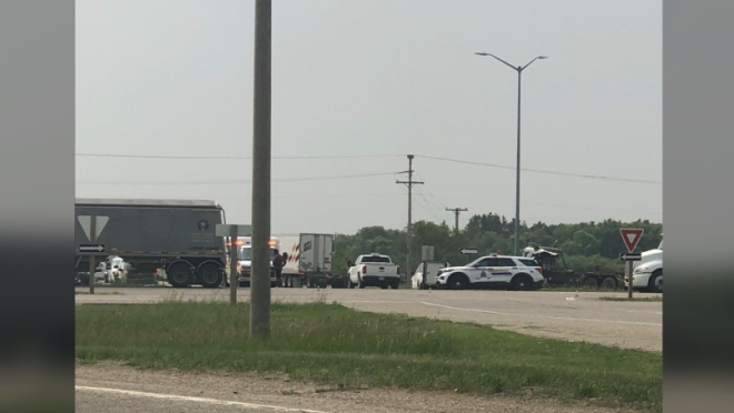 Emergency crews are responding to a crash at Highway 1 and Highway 5 near Carberry, Man. on June 15, 2023. (Submitted photo)