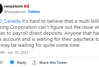 加拿大TD银行存款故障：大批华人收不到工资 账单付不起