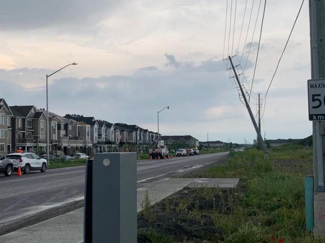 Damaged telephone poles following a tornado in Ottawa suburb Barrhaven.