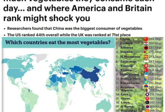 中国人吃蔬菜全球第一 研究:美国排名一言难尽