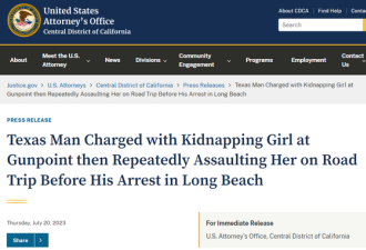 德州61岁男子绑架性侵13岁少女 并将其贩卖