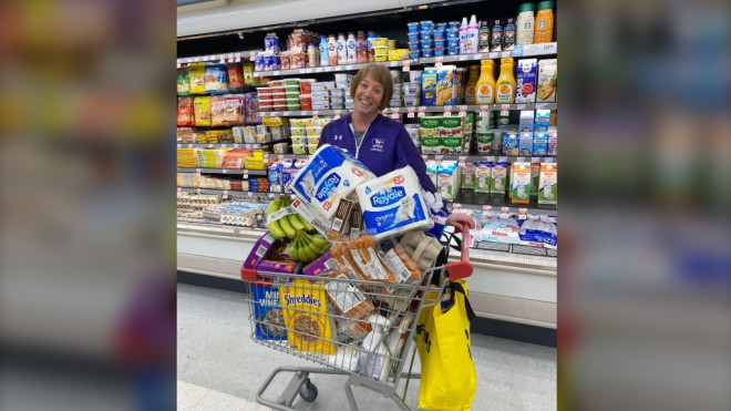 Sarah Coleman is pictured with a grocery haul in St. Thomas, Ont. (Contributed) 