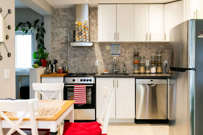 The kitchen in a one-bedroom rental in St. Clair West Village