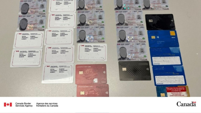 The Canada Border Service Agency seizes fraudulent permanent resident and social insurance cards at the Armstrong port of entry on Aug. 1, 2023. (via CBSA press release)