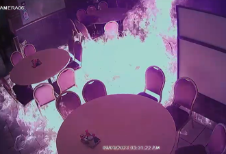 【视频】列治文山Hwy7两家餐馆被泼油放火 黑衣人作案全过程曝光