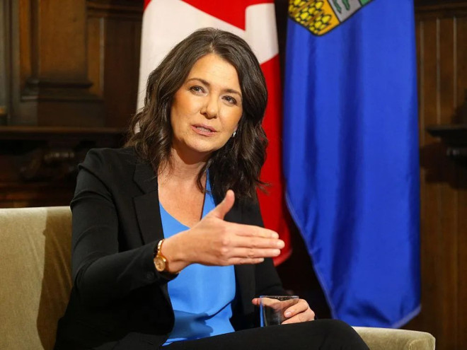 Alberta Premier Danielle Smith gives an end-of-the-year interview at the McDougall Center in Calgary on December 16.