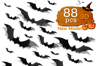 AKEROCK 3D蝙蝠diy万圣节装饰 88件 4种尺寸 含粘合剂