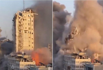 以色列反击加萨震撼影片：轰垮多栋大楼黑烟狂窜