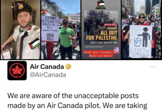 加航飞行员因支持巴勒斯坦暴力言论遭停飞！