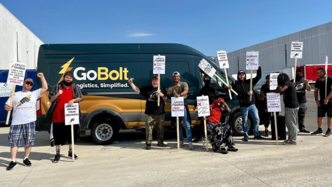 Former GoBolt Drivers can be seen protesting above. (GoBolt Drivers Union)