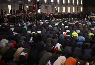 数百人聚集伦敦街头为加沙医院受害者守夜....