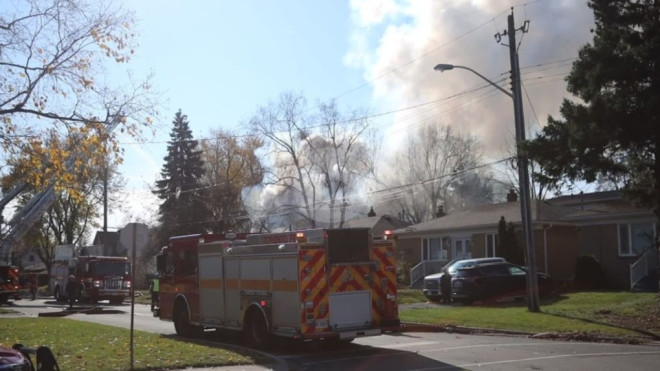 Toronto police are currently attending a house fire in Scarborough on Sunday morning after receiving reports that a home exploded. (CTV News Toronto/Jacob Estrin)