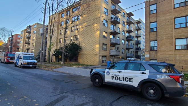 Toronto firefighters on the scene of a two-alarm blaze