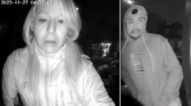 Security camera images of two suspects sought in a break-and-enter and vehicle theft investigation in Toronto