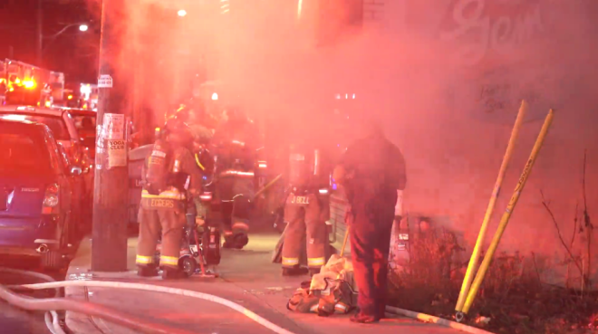 Crews are on scene at a restaurant fire in Toronto's Davenport neighbourhood. CP24